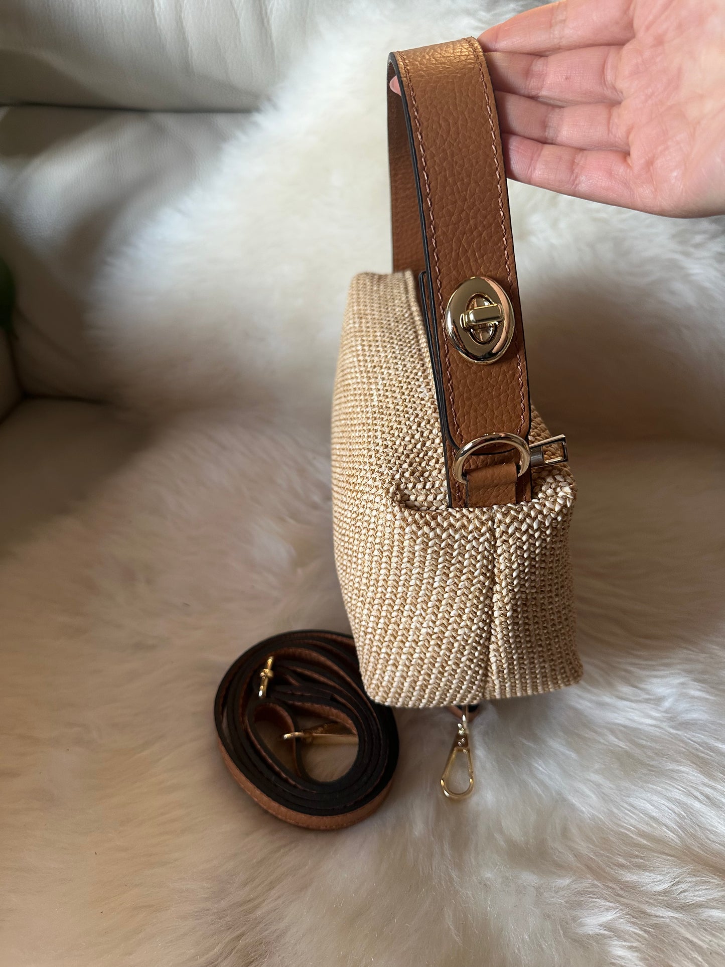 MOCHI- leather and raffia