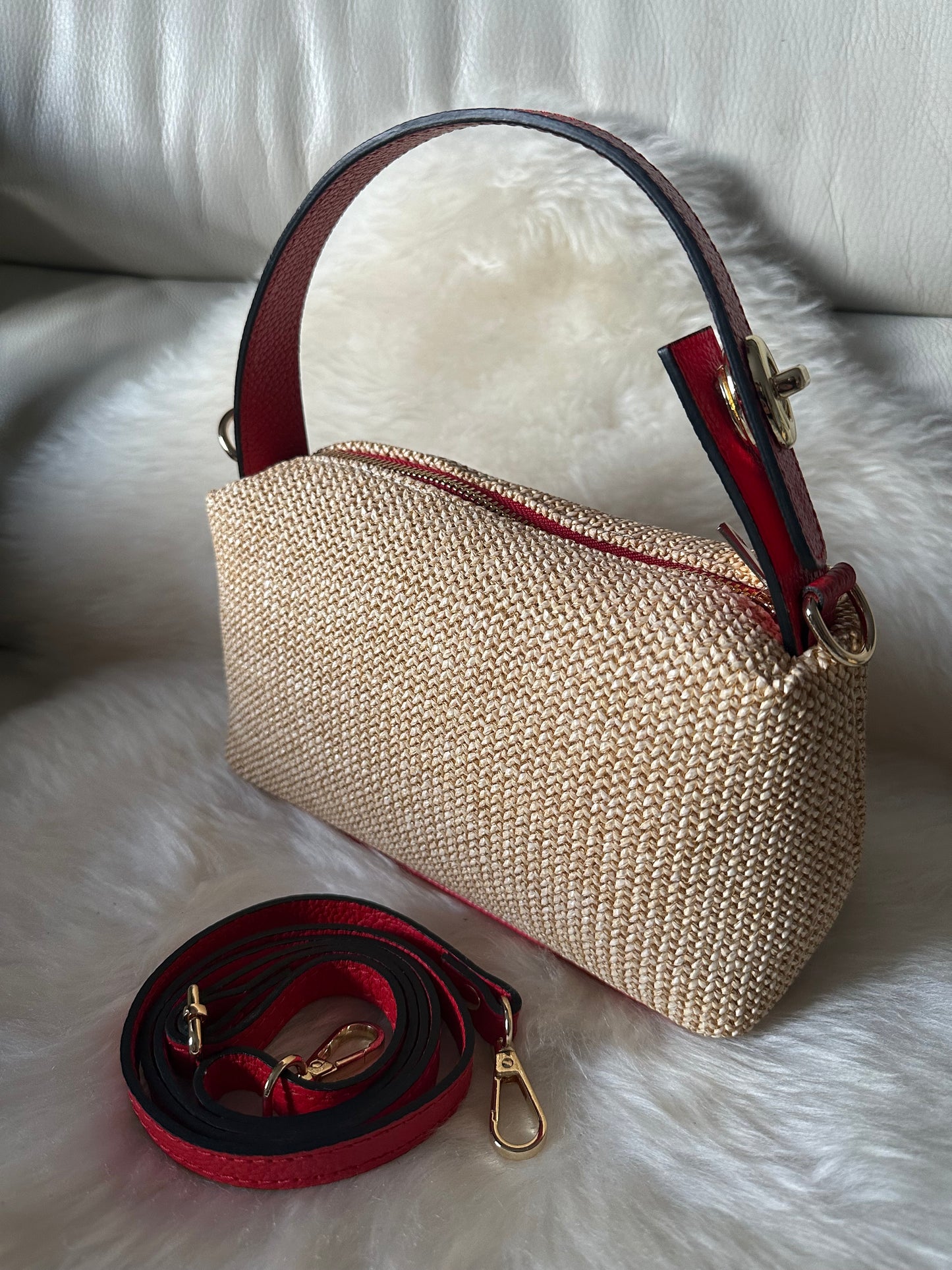 MOCHI- leather and raffia