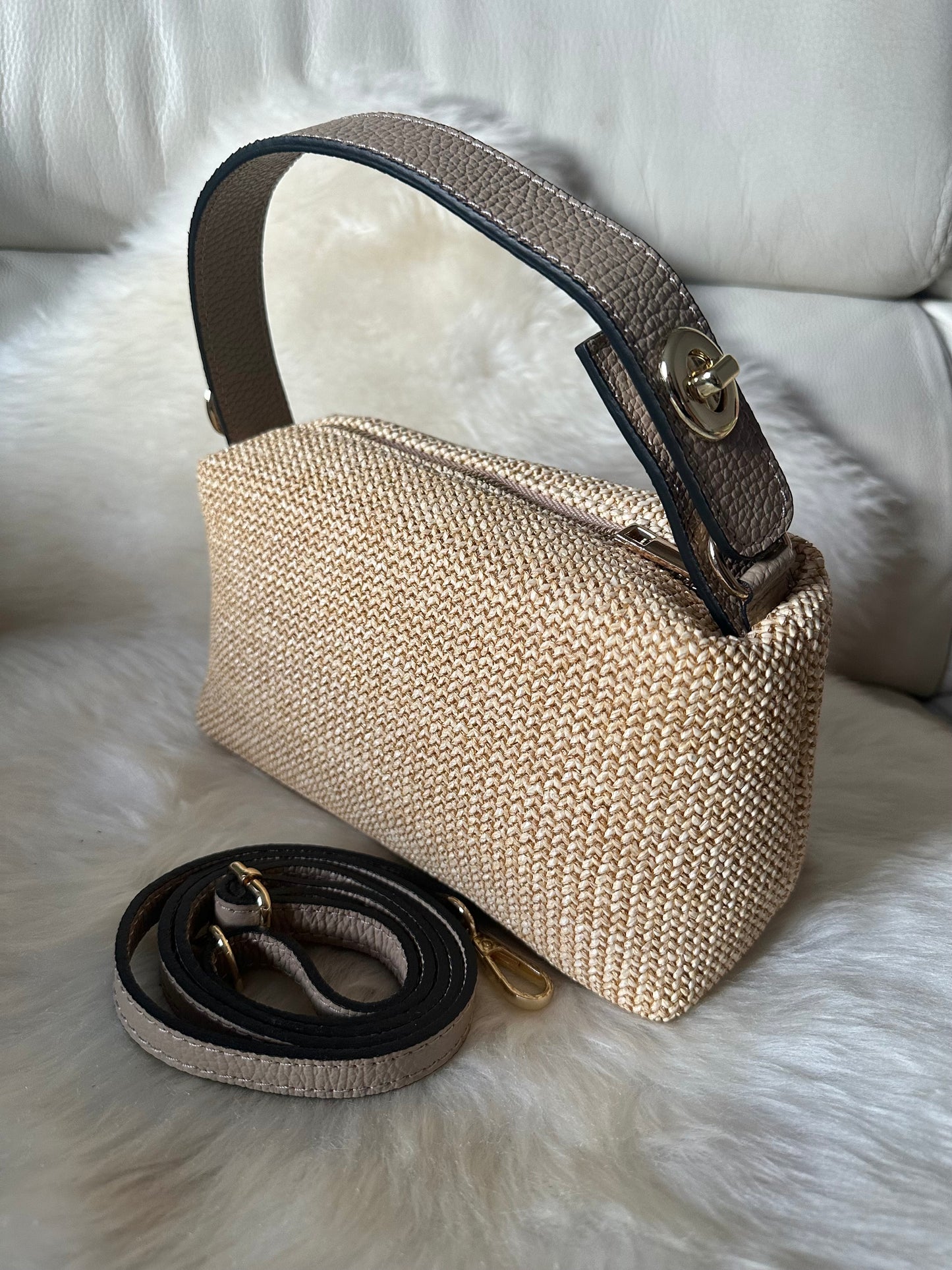 MOCHI- leather and raffia