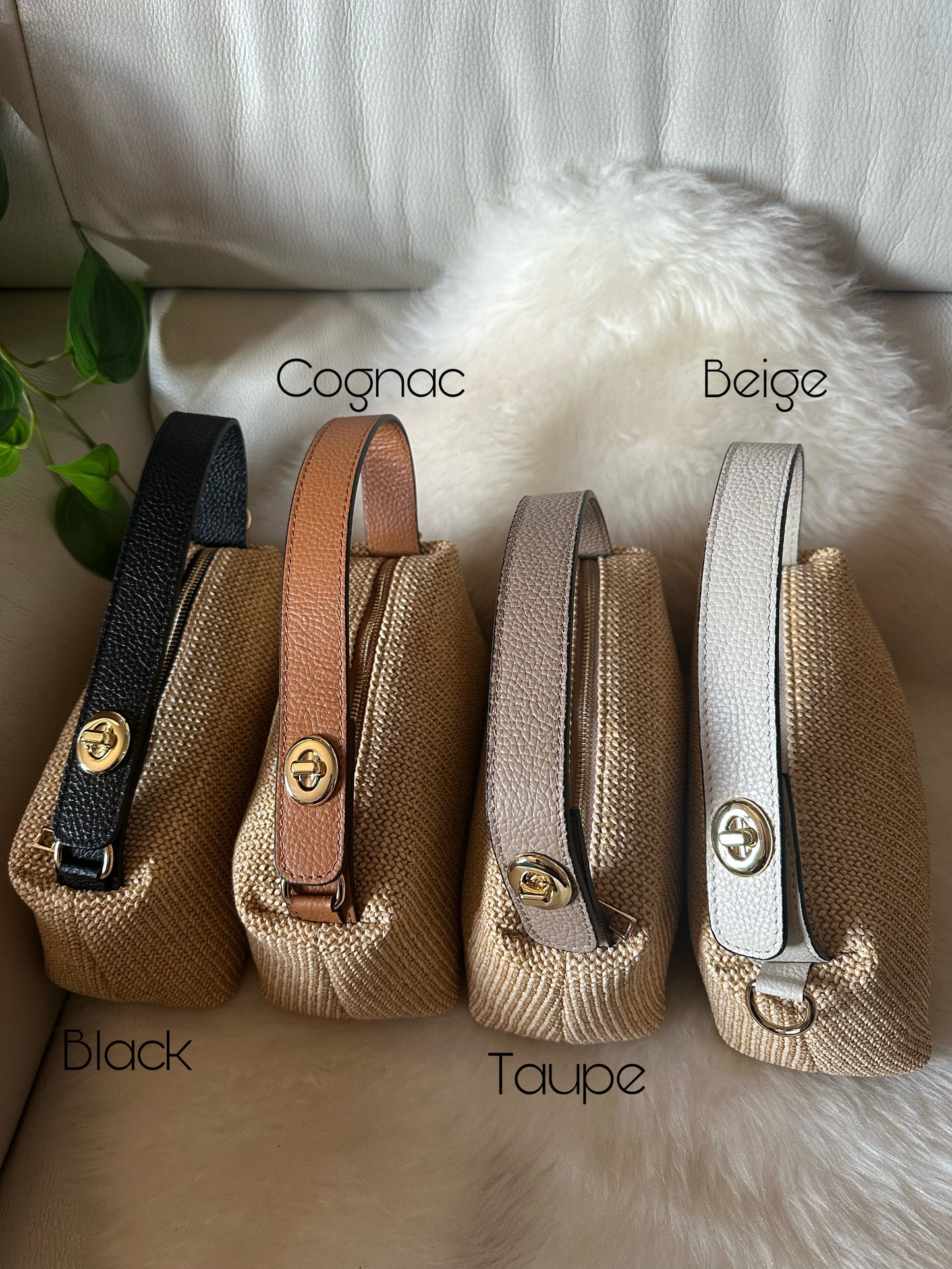 MOCHI- leather and raffia