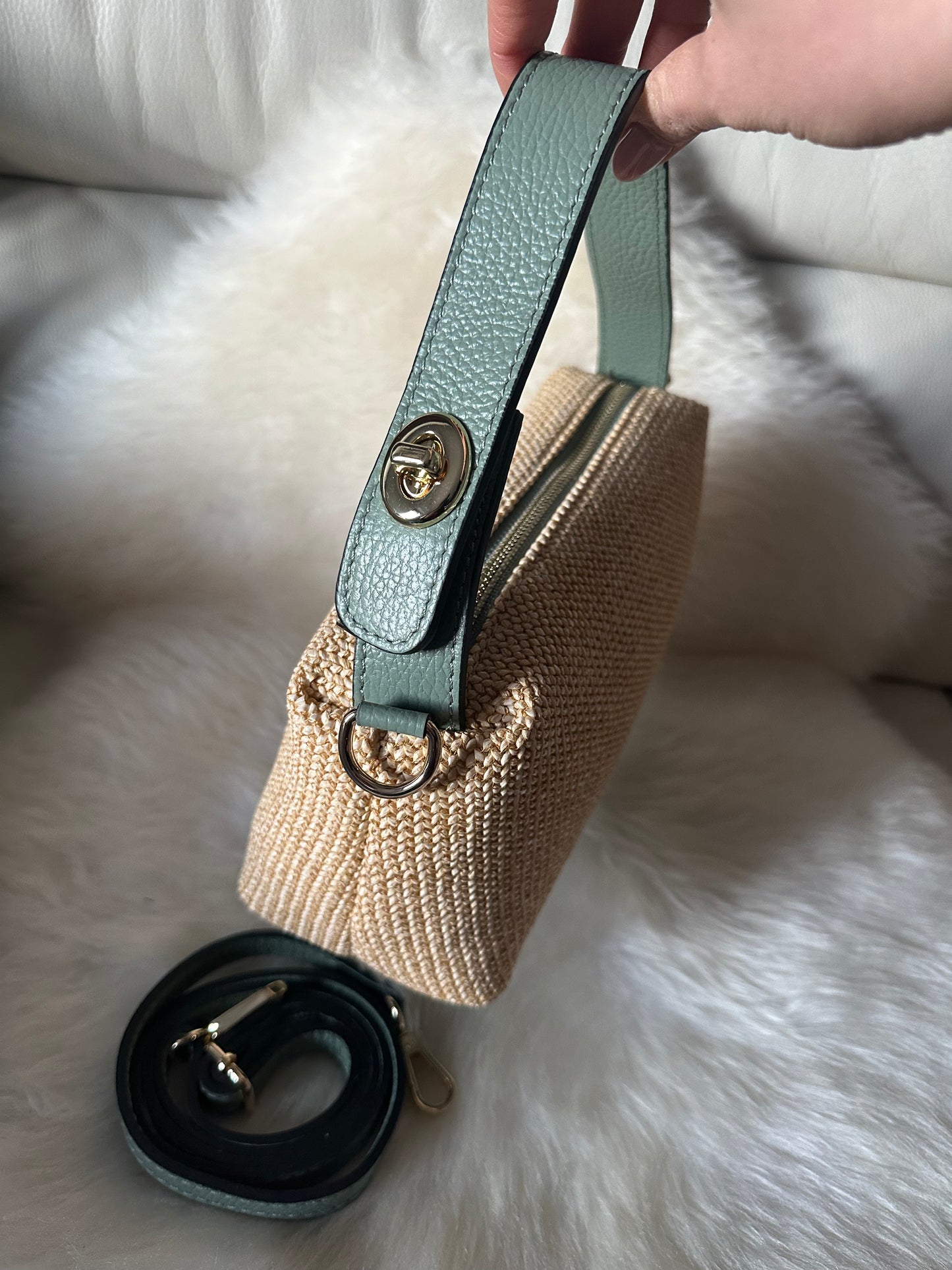 MOCHI- leather and raffia