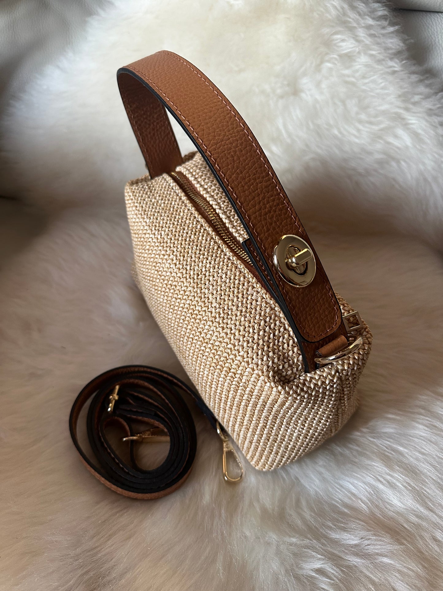 MOCHI- leather and raffia