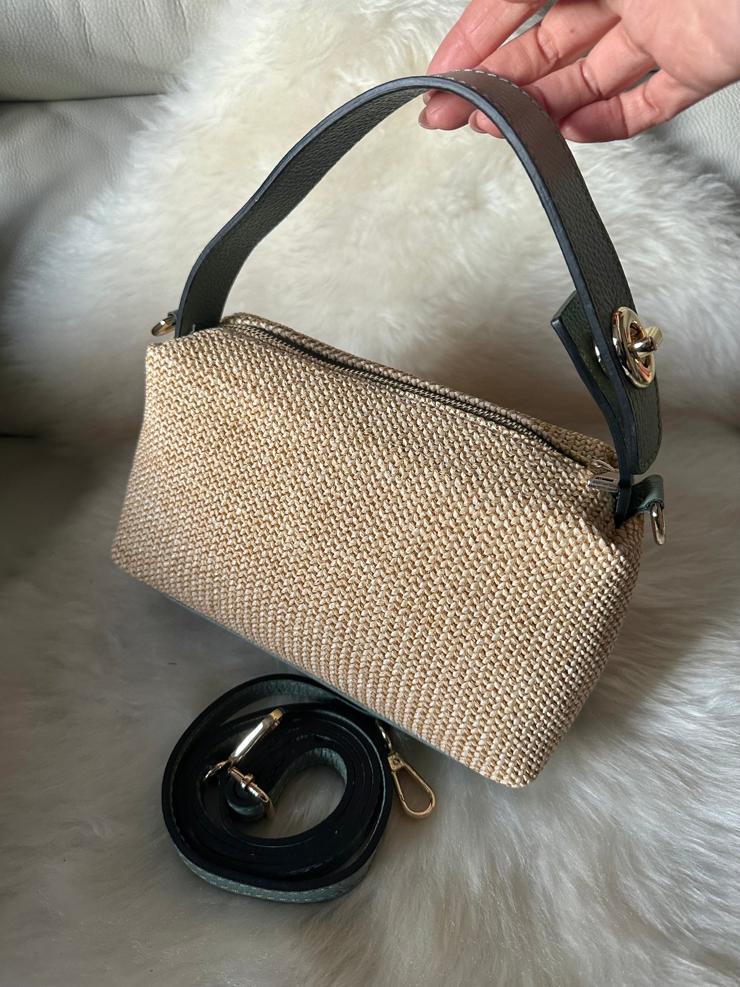 MOCHI- leather and raffia