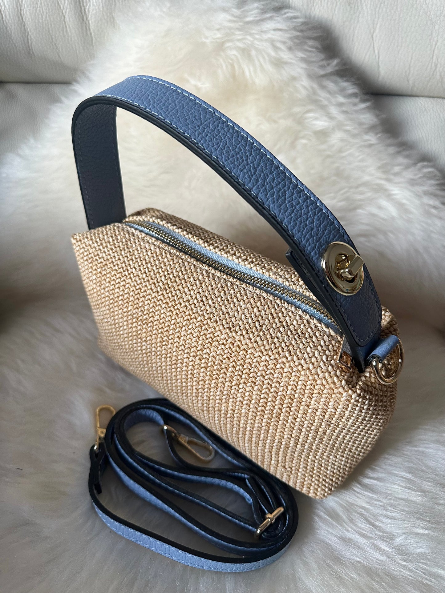 MOCHI- leather and raffia