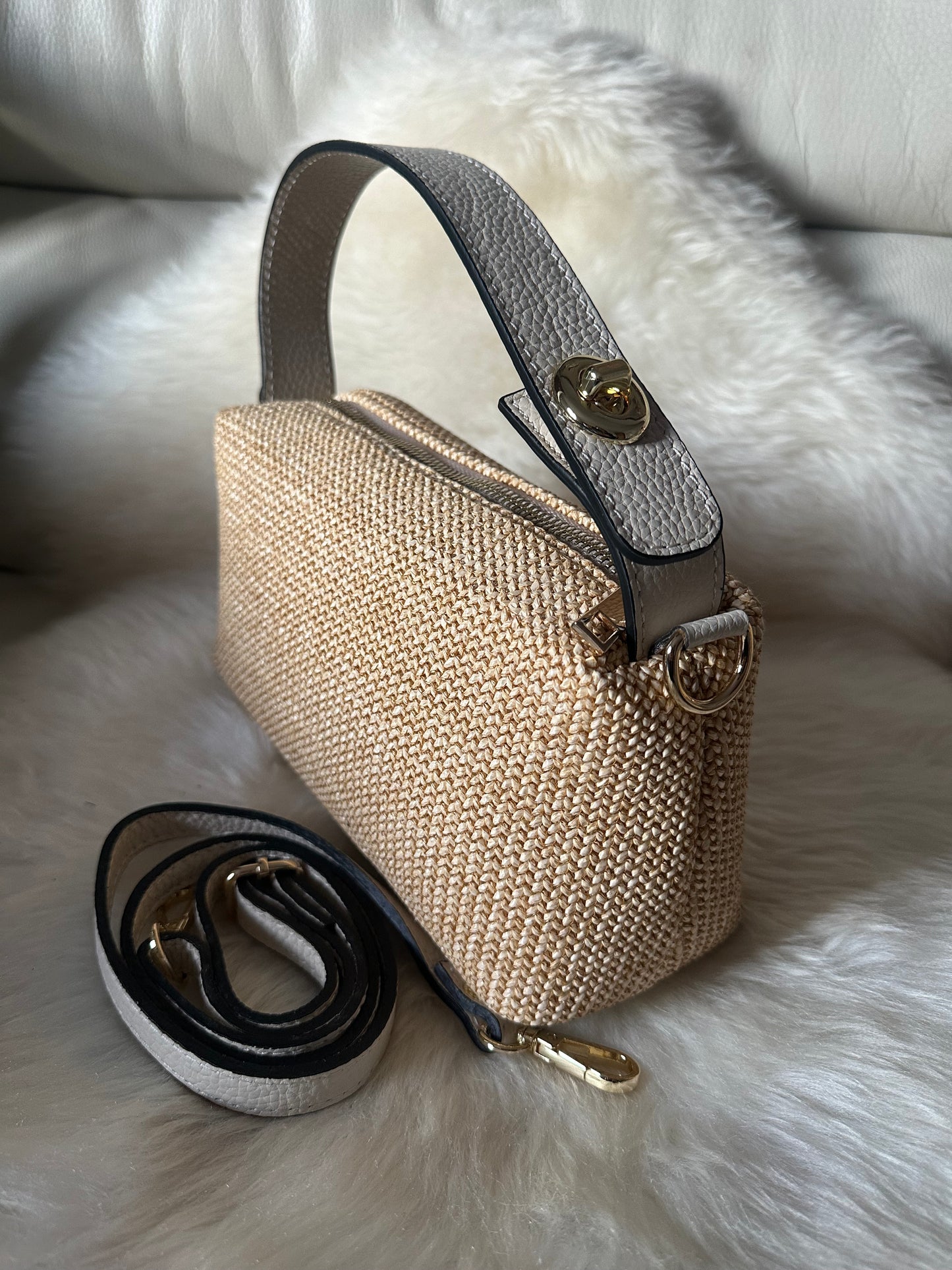 MOCHI- leather and raffia