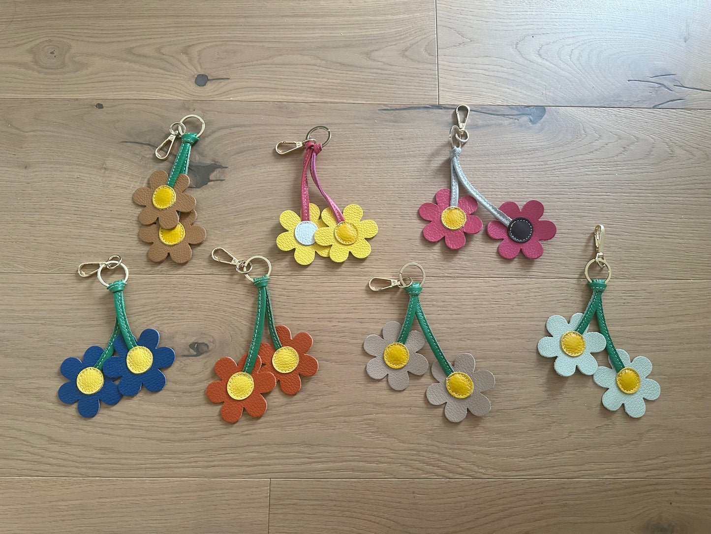 Portachiavi 2 fiori - Vera pelle