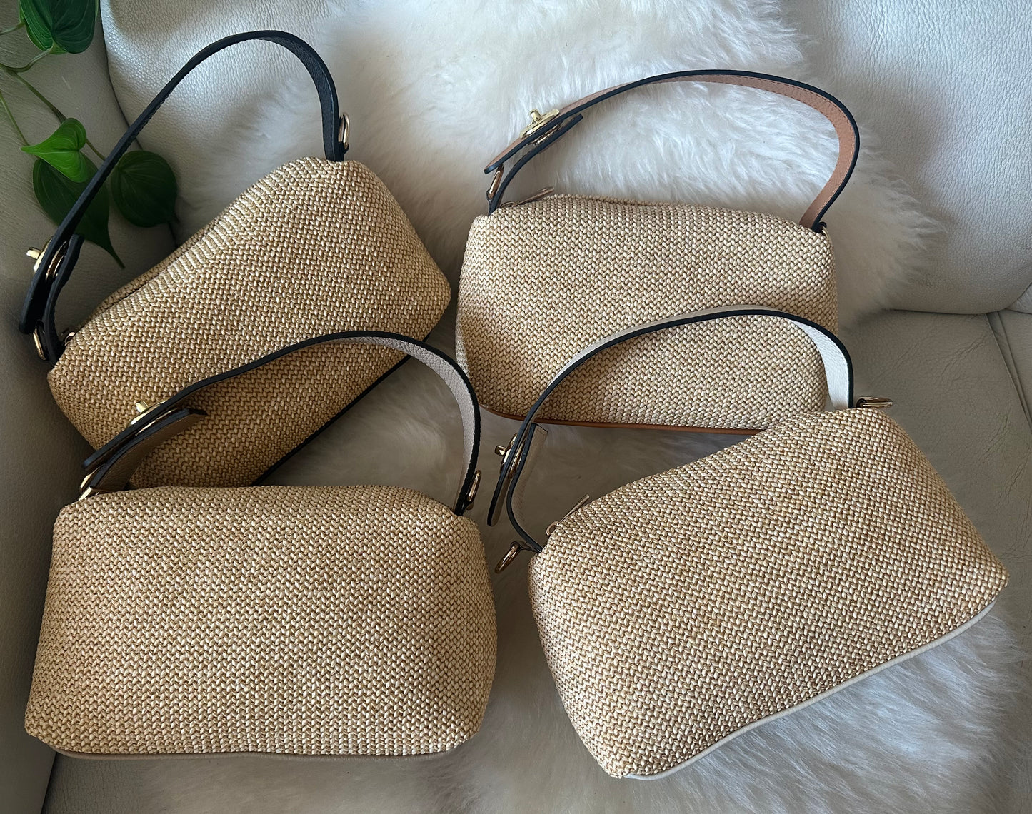 MOCHI- leather and raffia