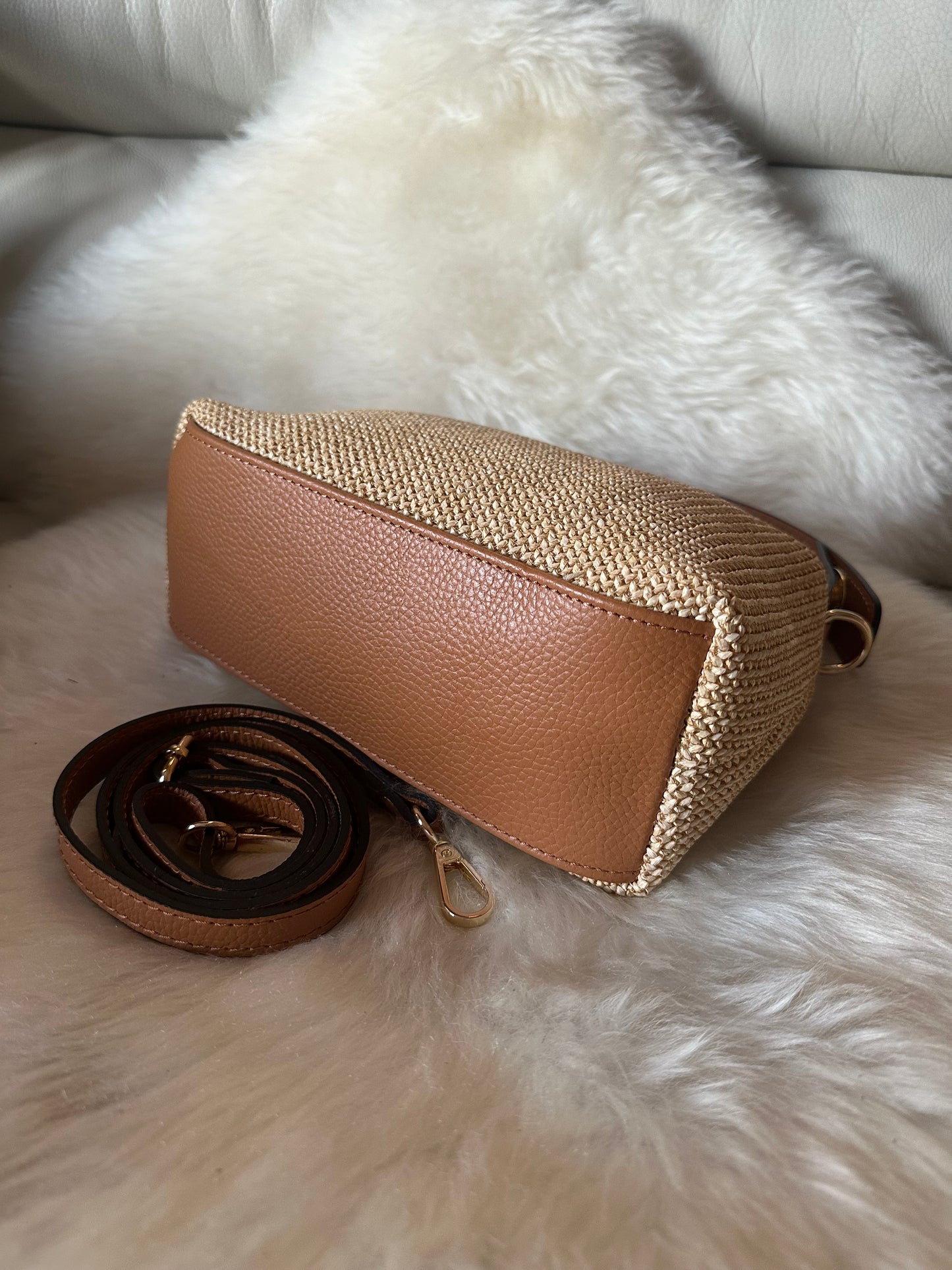 MOCHI- leather and raffia