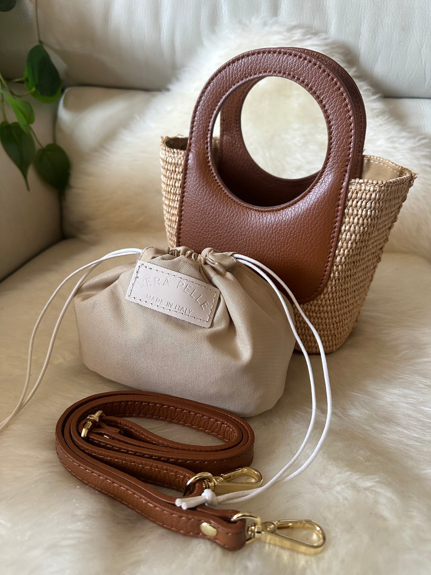 PARMILLA small- raffia and leather