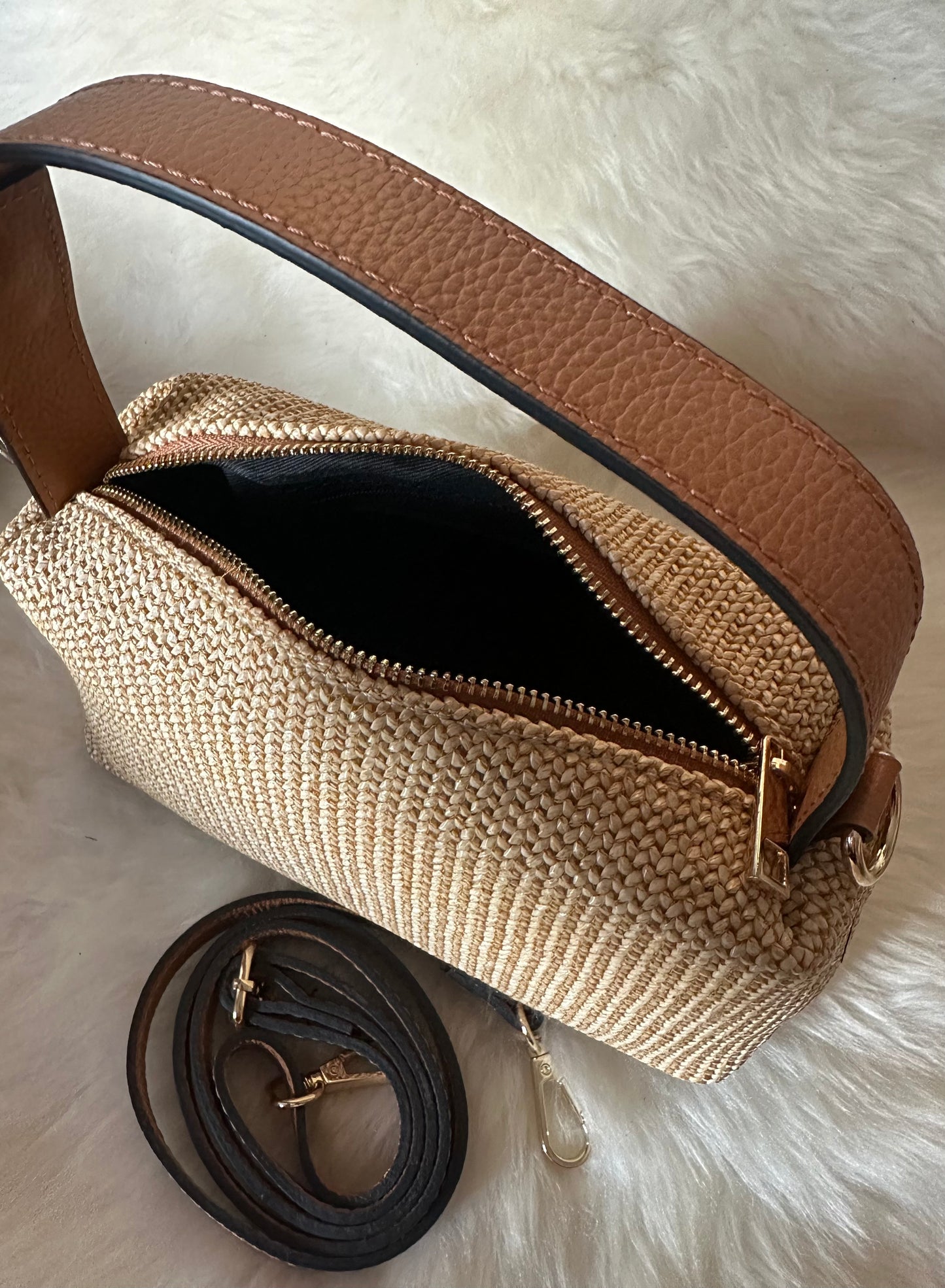 MOCHI- leather and raffia
