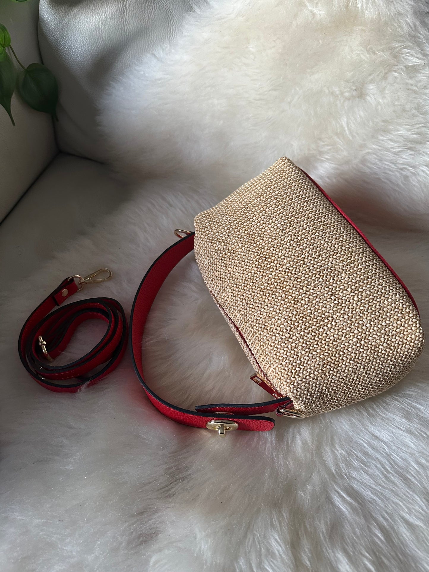 MOCHI- leather and raffia