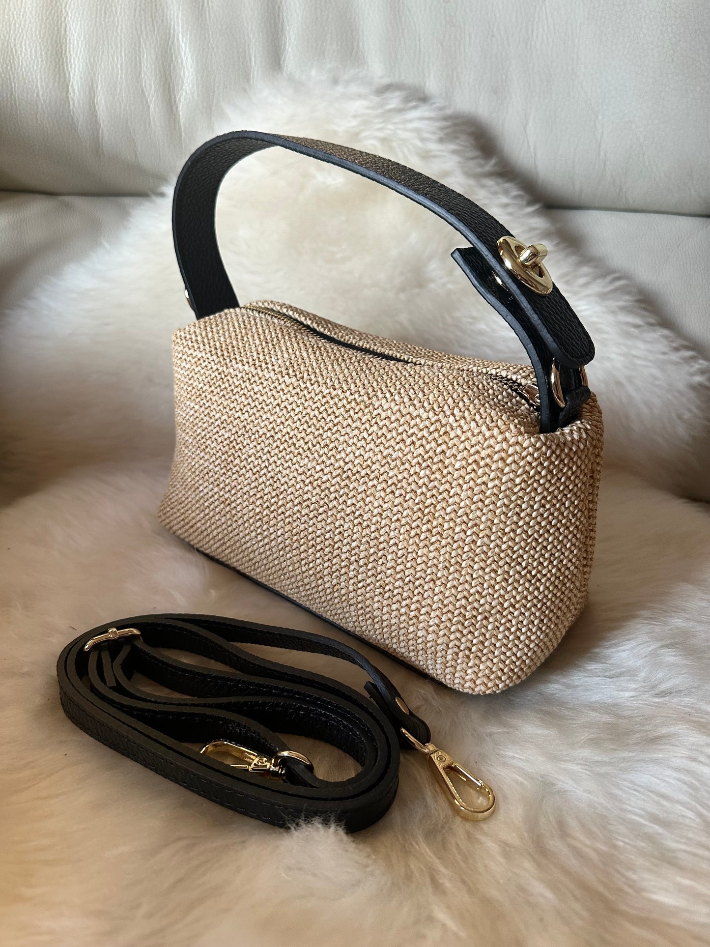 MOCHI- leather and raffia