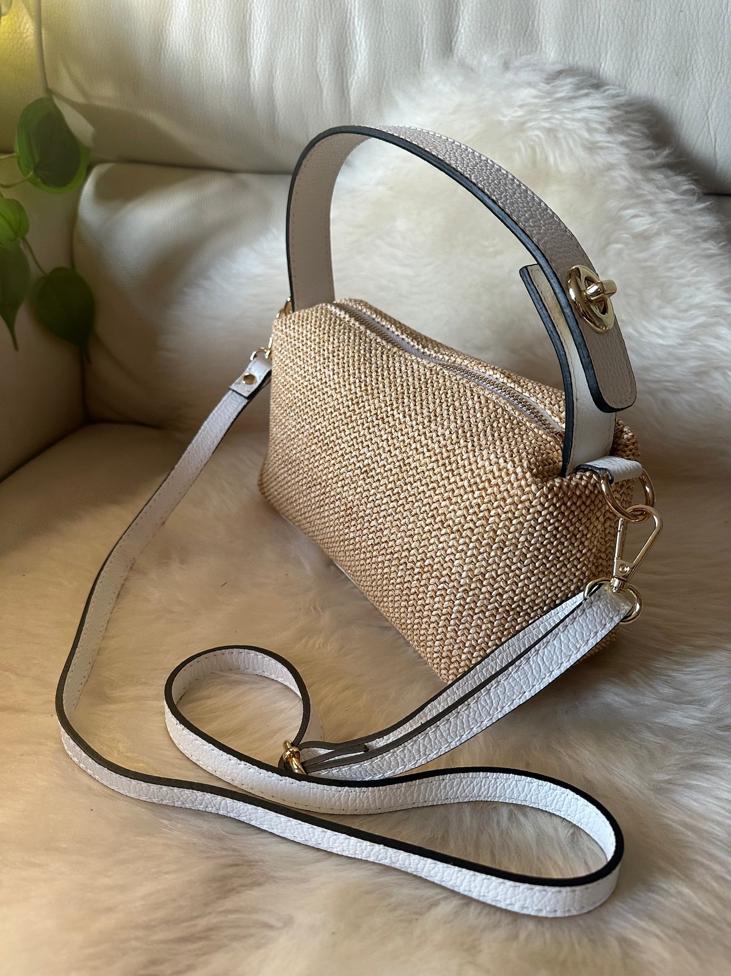 MOCHI- leather and raffia