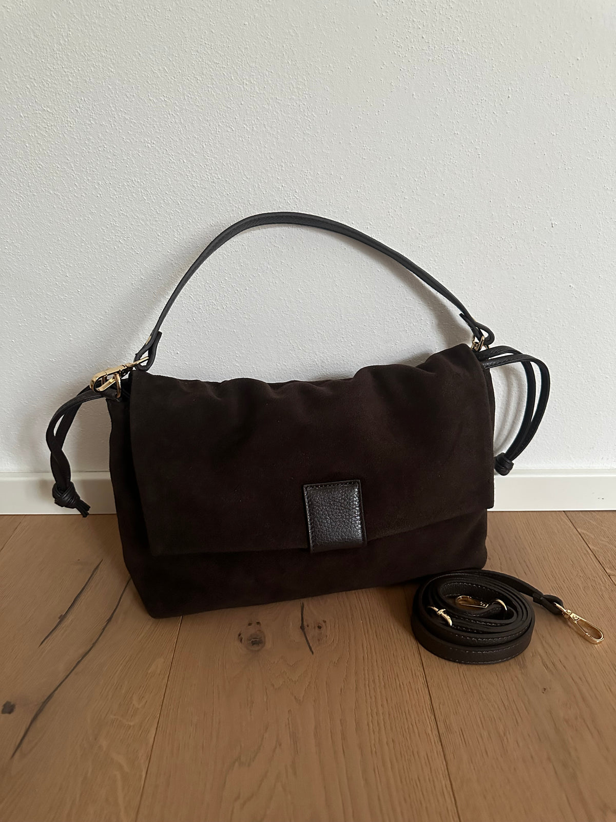 MIKA LARGE camoscio- borsa doppia tracolla