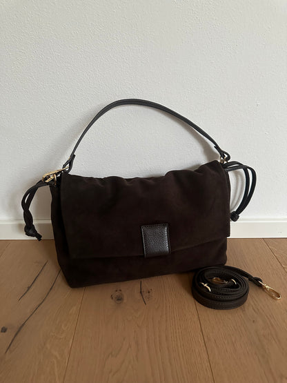 MIKA LARGE camoscio- borsa doppia tracolla