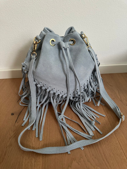SUEDE BUCKET BAG - fringes