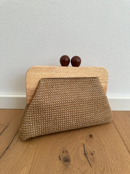 POLLY clutch - rafia e legno
