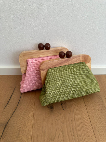 POLLY clutch - rafia e legno