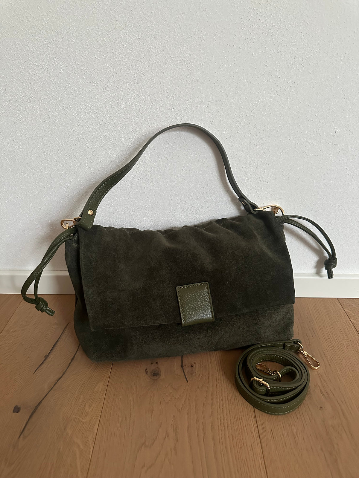 MIKA LARGE camoscio- borsa doppia tracolla