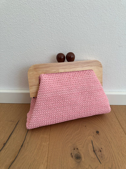 POLLY clutch - rafia e legno