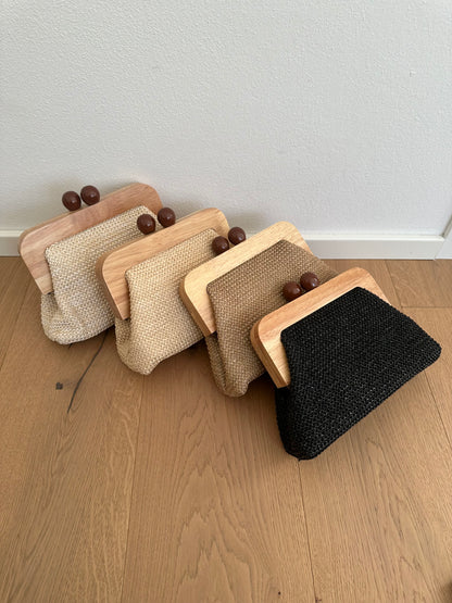 POLLY clutch - rafia e legno
