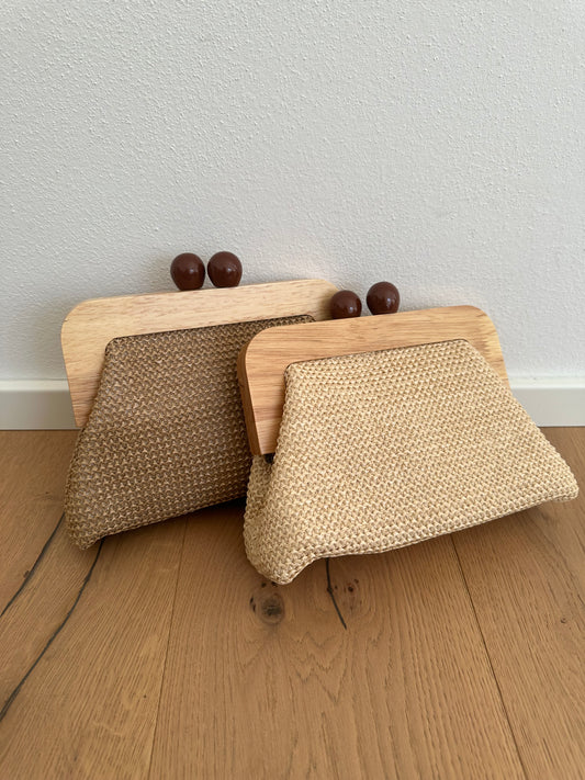 POLLY clutch - rafia e legno