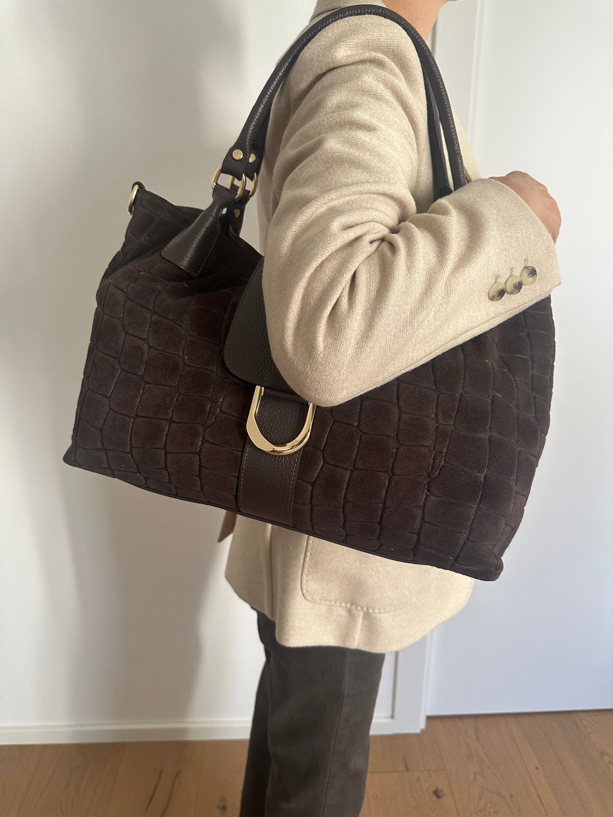 FIONA- shoulder bag camoscio stampa coccodrillo