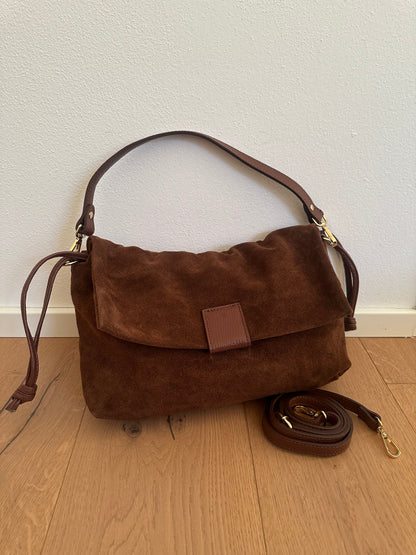 MIKA LARGE camoscio- borsa doppia tracolla