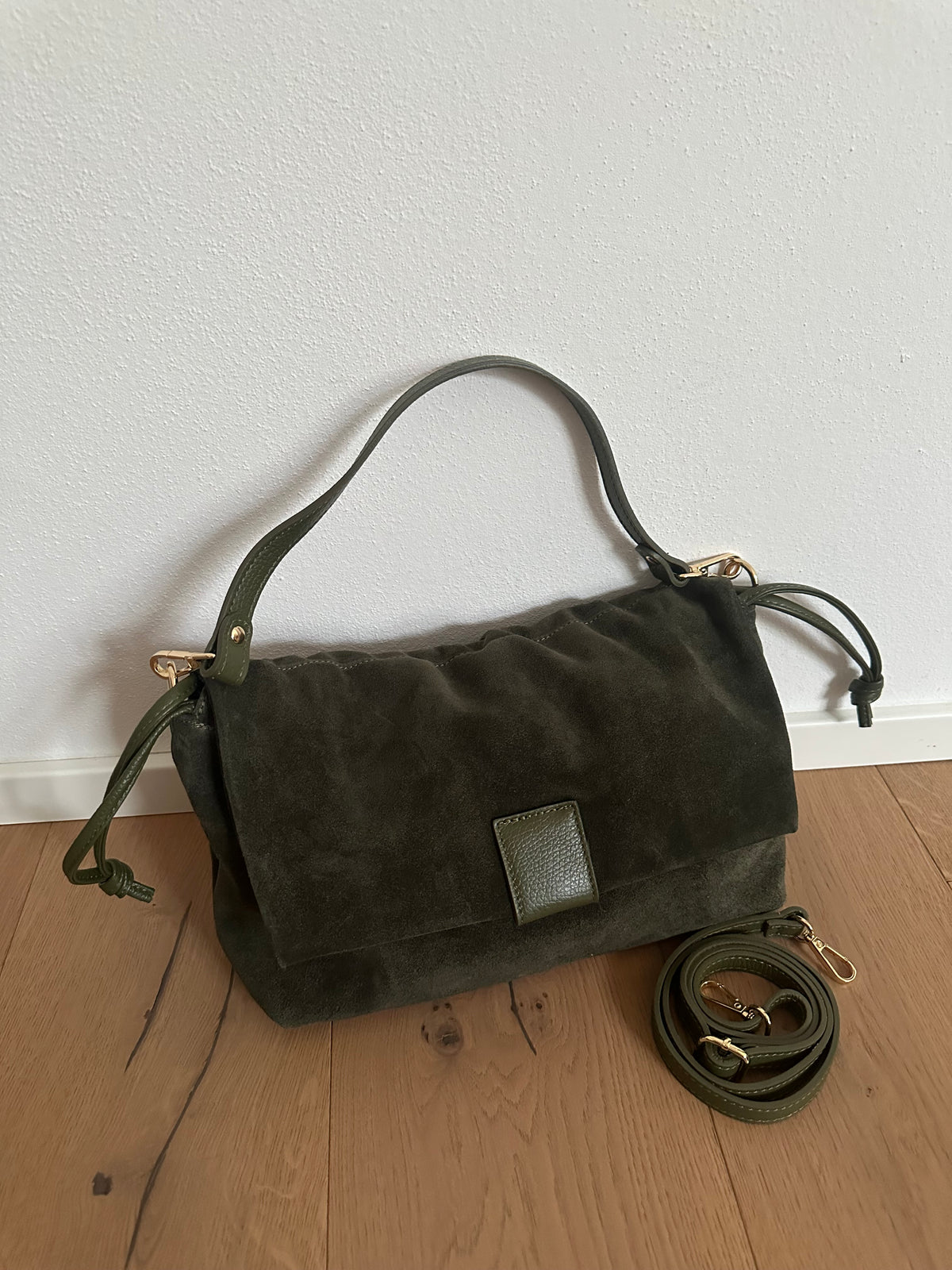 MIKA LARGE camoscio- borsa doppia tracolla