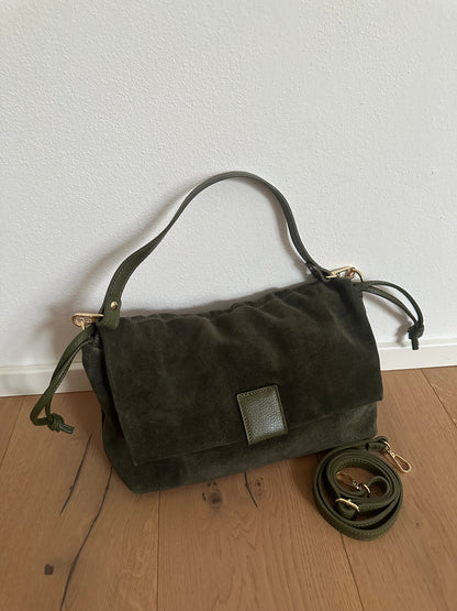 MIKA LARGE camoscio- borsa doppia tracolla