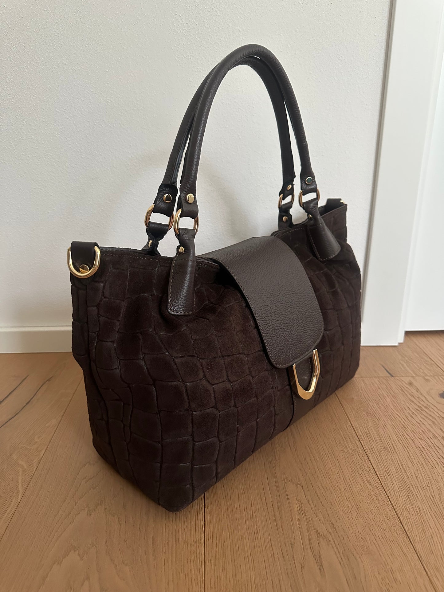 FIONA- shoulder bag camoscio stampa coccodrillo