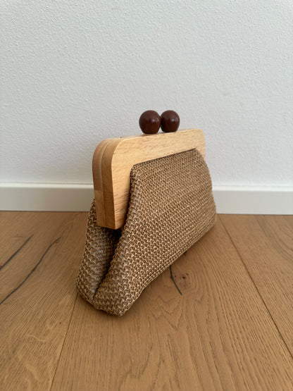 POLLY clutch - rafia e legno