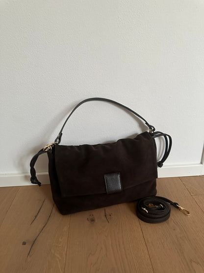 MIKA LARGE camoscio- borsa doppia tracolla