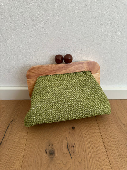 POLLY clutch - rafia e legno