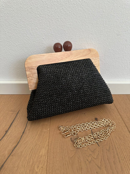 POLLY clutch - rafia e legno