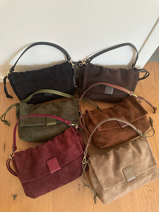 MIKA LARGE camoscio- borsa doppia tracolla