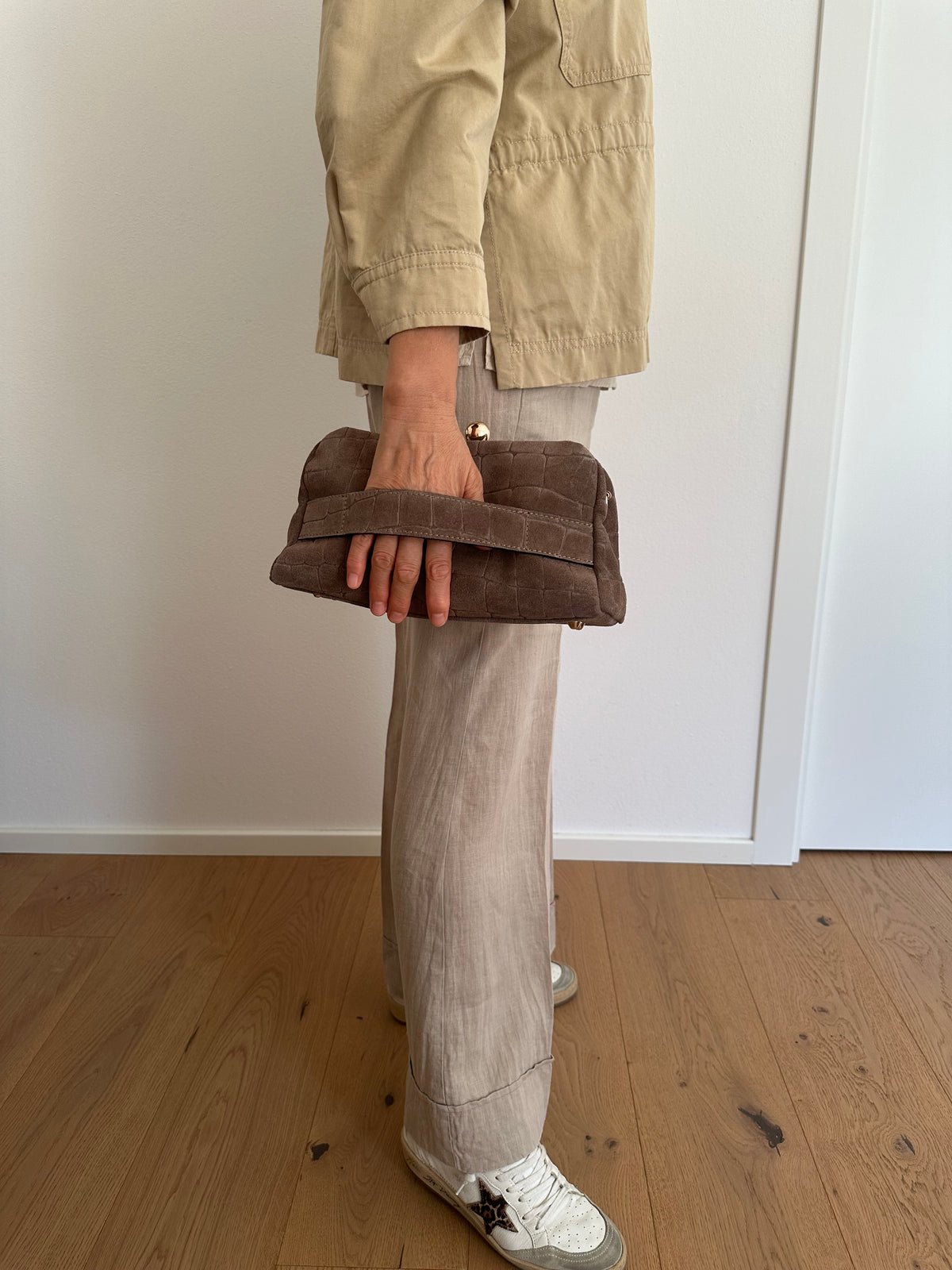 SASHA- Pochette/ clutch suede stampa cocco