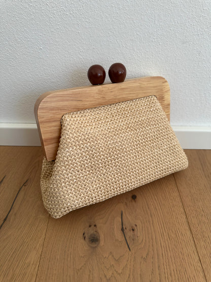 POLLY clutch - rafia e legno