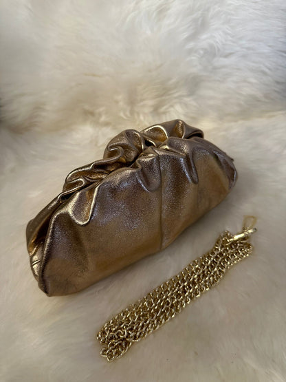 Laminated clutch bag in real leather